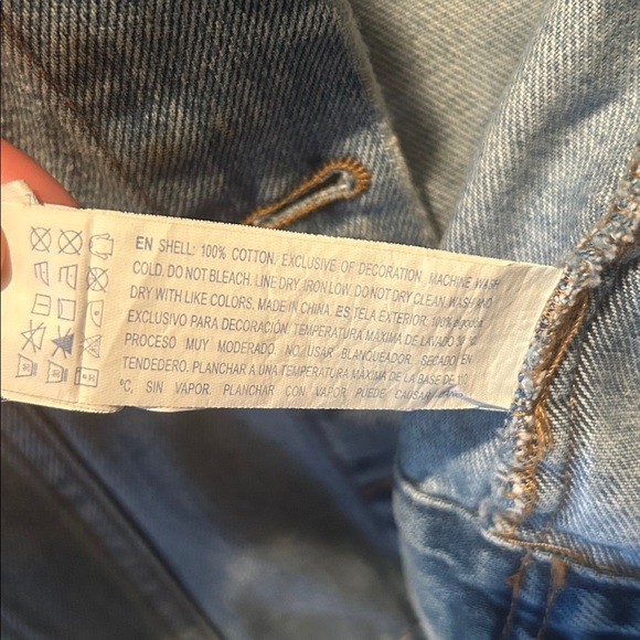 Forever 21 J'adore Le Rock N Roll Denim Jacket Large Distressed Blue - Picture 6 of 8